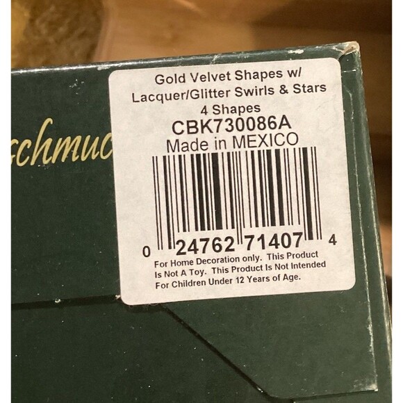 Krebs Christmas Glass Bulb Ornaments Gold Velvet Glitter Swirls & Stars 3 Boxes - Picture 6 of 10